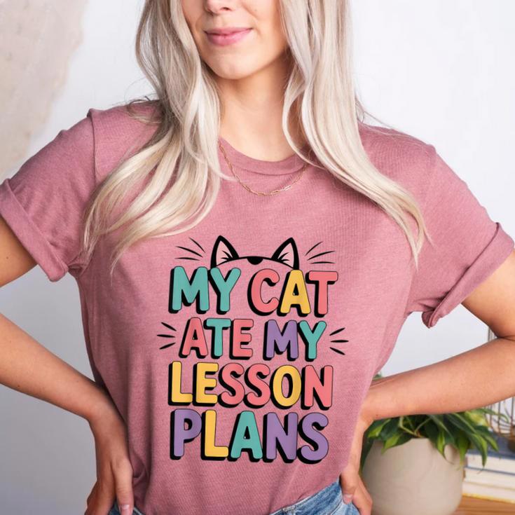 My Cat Ate My Lesson Plans Teacher Cat Humor Women's Heather T-Shirt