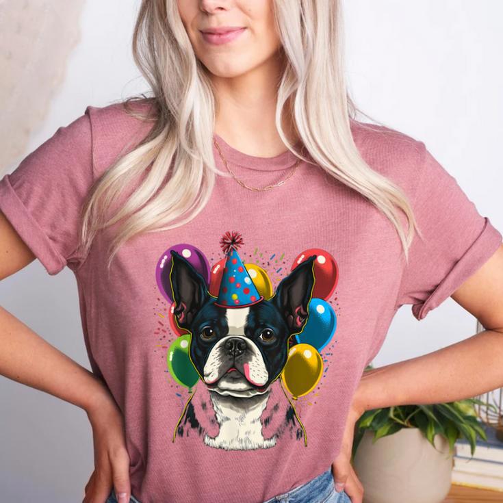 Celebration Event Birthday Party Boston Terrier Women's Heather T-Shirt