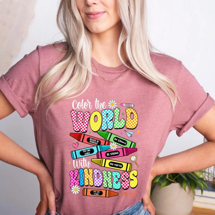 Color The World With Kindness Teacher Back To School Women's Heather T-Shirt