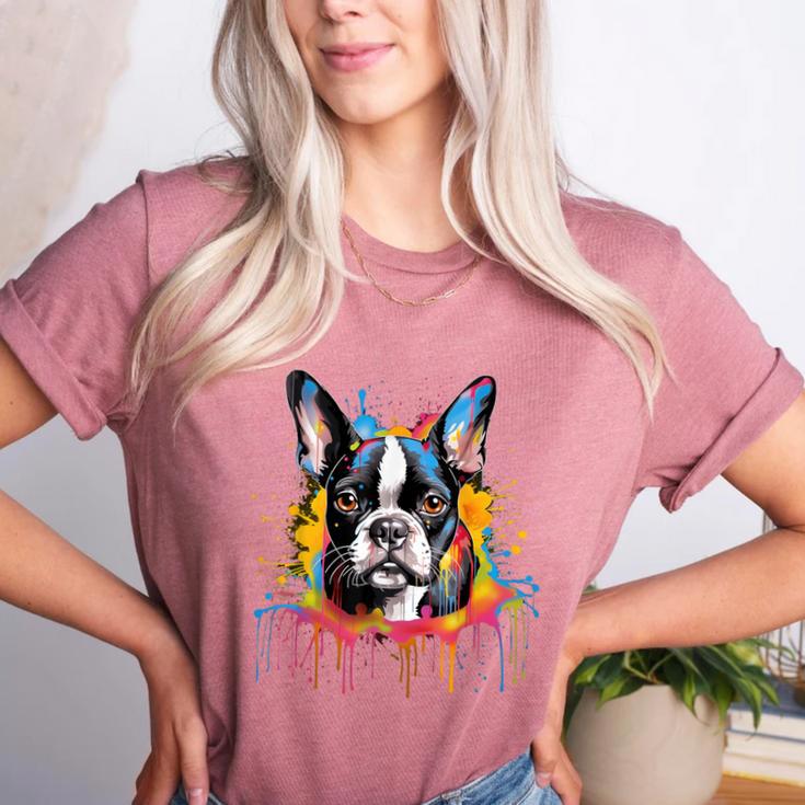 Colorful Boston Terrier Dog For Men Women Kids Women's Heather T-Shirt