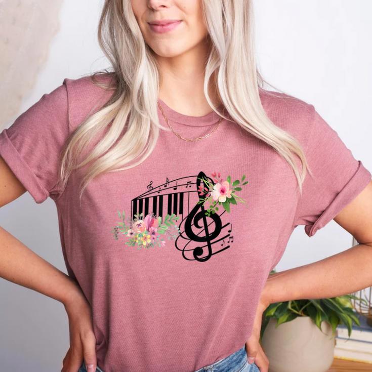 Cut Music Teacher Shirt With a Piano Keys Notes And Flowers Women's Heather T-Shirt Cut Music Teacher Shirt With a Piano Keys Notes And Flowers Women's Heather T-Shirt