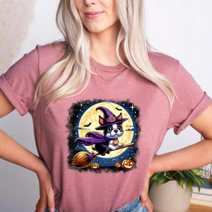 Cute Boston Terrier Halloween Costume Dog Lover Women Girls Women's Heather T-Shirt