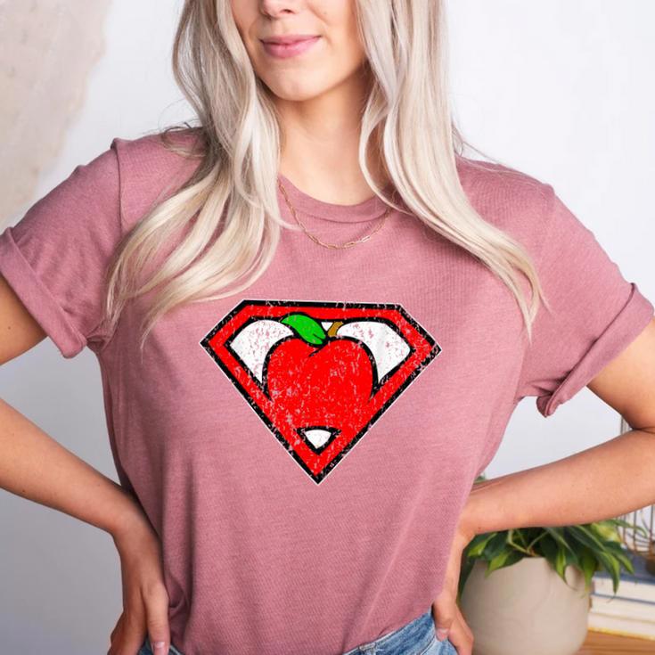 Cute Distressed Super Teacher Superhero Apple Shirt Women's Heather T-Shirt Cute Distressed Super Teacher Superhero Apple Shirt Women's Heather T-Shirt