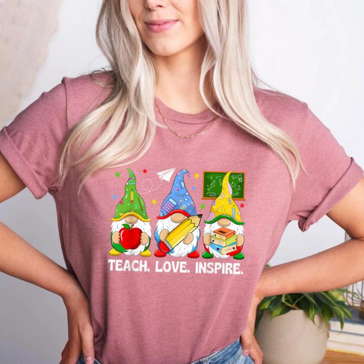Cute Gnomes Teach Love And Inspire Back To School Teacher Women's Heather T-Shirt