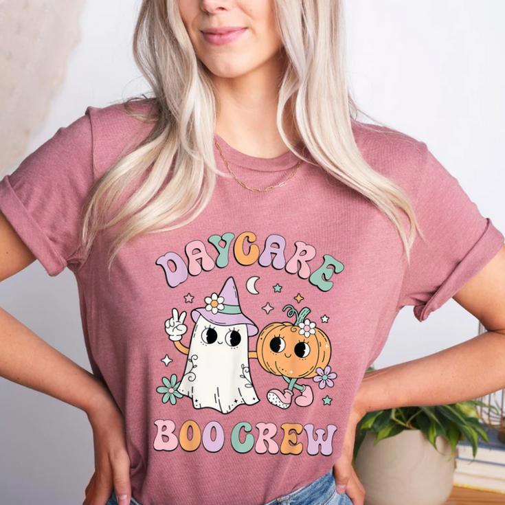 Daycare Boo Crew Groovy Halloween Floral Ghost Kid Teacher Women's Heather T-Shirt