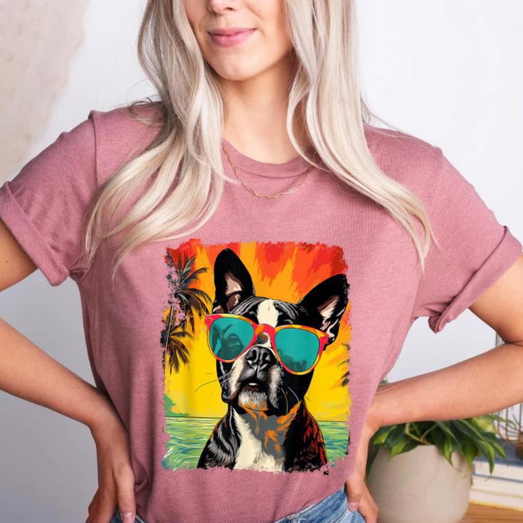 Dog Boston Terrier Hawaiian Women's Heather T-Shirt