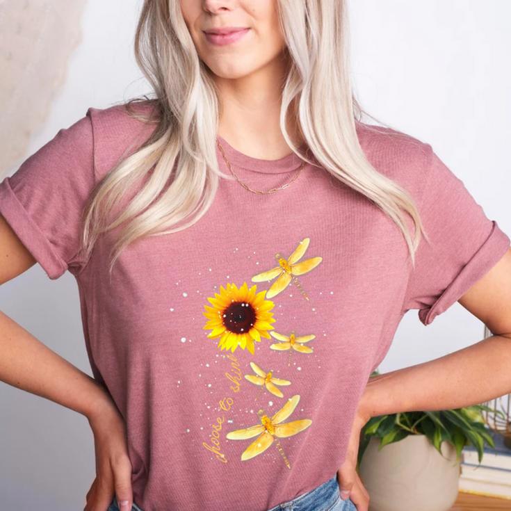 Dragonfly Sunflower Teacher Growth Mindset Choose To Shine Women's Heather T-Shirt