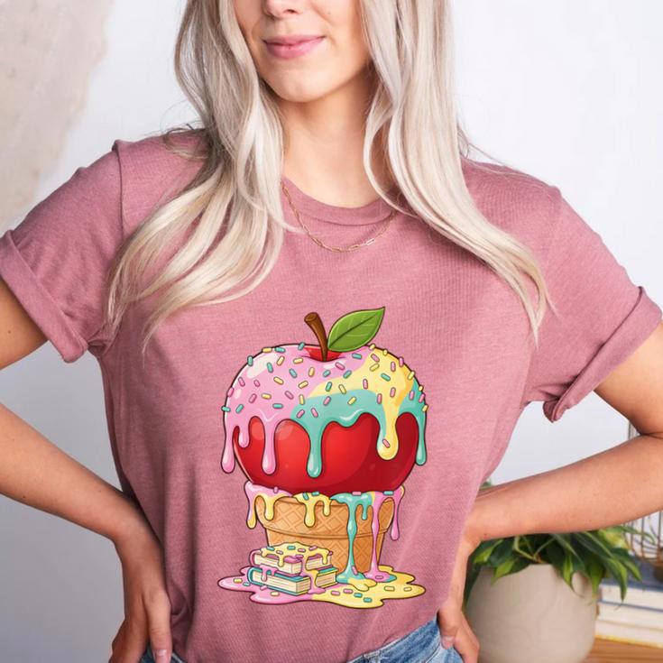 Dripping Apple Ice Cream Cone Cute Teacher Appreciation Women's Heather T-Shirt Dripping Apple Ice Cream Cone Cute Teacher Appreciation Women's Heather T-Shirt
