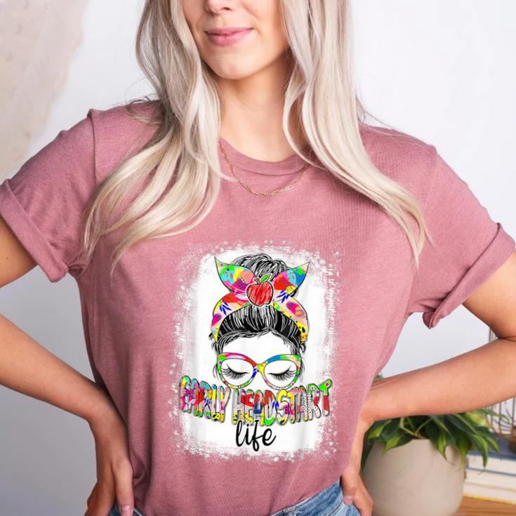 Early Head Start Life Messy Bun Back To School Teacher Women Women's Heather T-Shirt