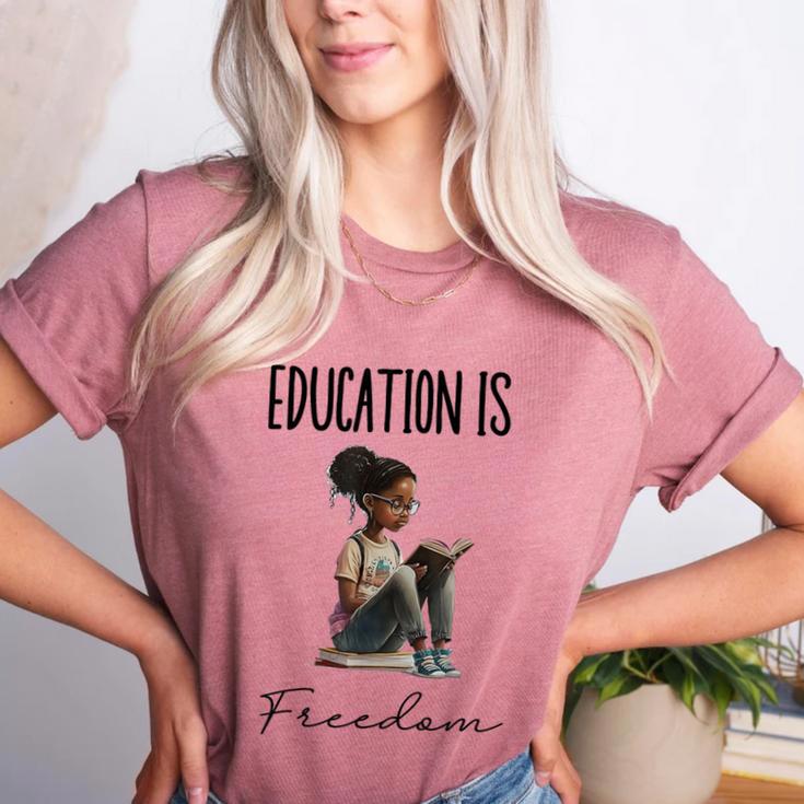 Education Is Freedom Teacher Books Black History Month Women's Heather T-Shirt Education Is Freedom Teacher Books Black History Month Women's Heather T-Shirt