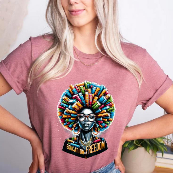Education Is Freedom History Month Teacher Books Afro Women's Heather T-Shirt