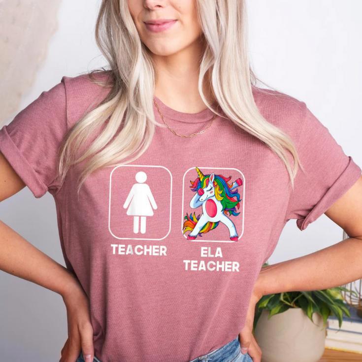 ELA Teacher Dabbing Unicorn Teacher Women Women's Heather T-Shirt ELA Teacher Dabbing Unicorn Teacher Women Women's Heather T-Shirt