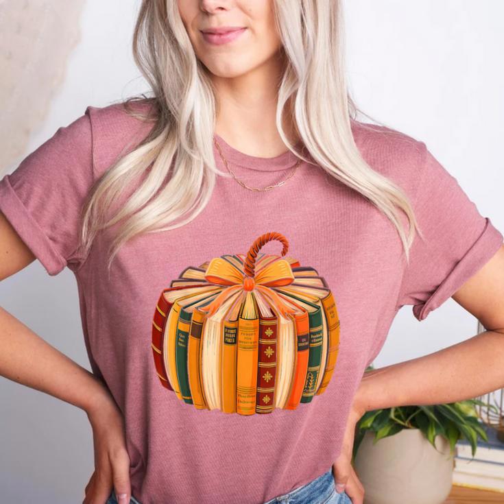 Fall Book Halloween Costume Autumn Pumpkin Teacher Kids Women's Heather T-Shirt