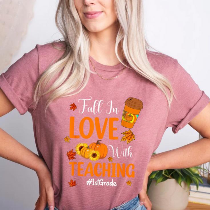 Fall In Love With Teaching 1st Grade Teacher Thanksgiving For Men Women Girls Kids Women's Heather T-Shirt Fall In Love With Teaching 1st Grade Teacher Thanksgiving For Men Women Girls Kids Women's Heather T-Shirt