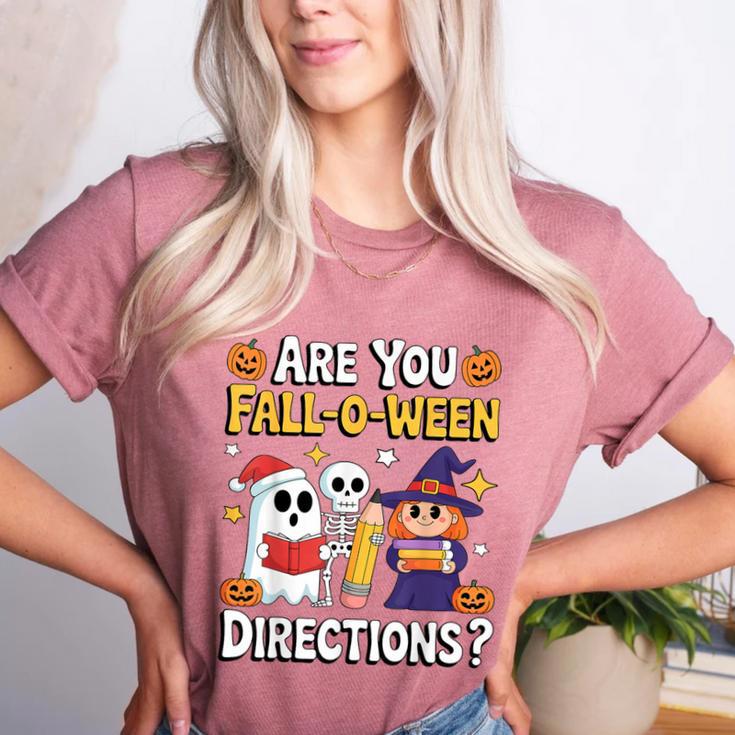 Are You Fall O Ween Directions Halloween Teacher Ghost Women's Heather T-Shirt Are You Fall O Ween Directions Halloween Teacher Ghost Women's Heather T-Shirt