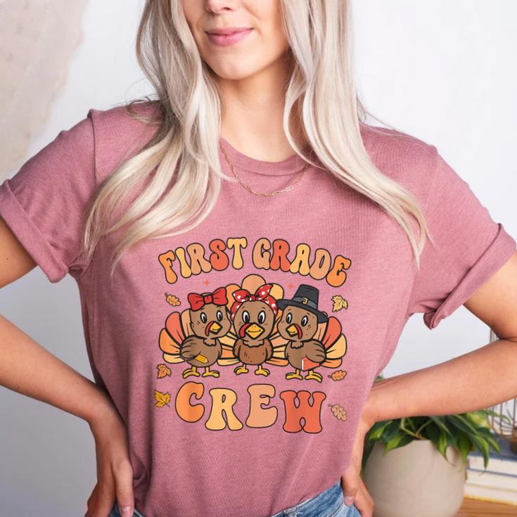 First Grade Crew Thanksgiving Fall Teacher 1st Grade Team Women's Heather T-Shirt First Grade Crew Thanksgiving Fall Teacher 1st Grade Team Women's Heather T-Shirt