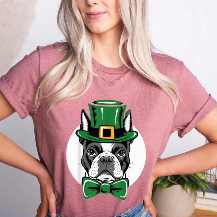 Green Boston Terrier Shamrock St Patricks Day Boston Terrier Women's Heather T-Shirt