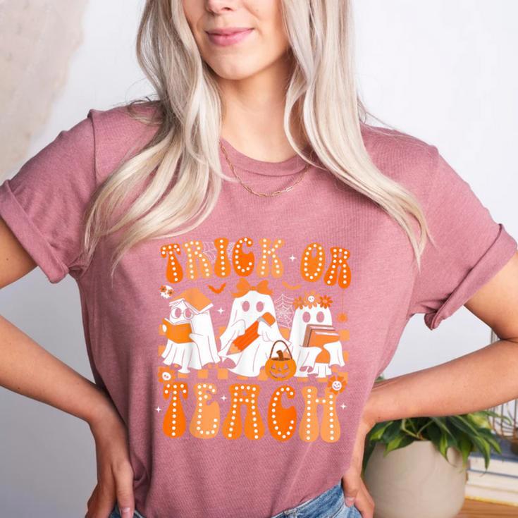 Groovy Teacher Halloween Trick Or Teach Ghost Men Women Kids Women's Heather T-Shirt