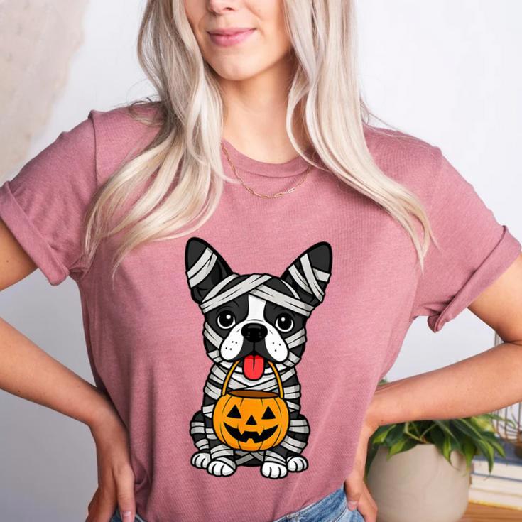 Halloween Dog Boston Terrier Mummy Costume Men Women Kids Women's Heather T-Shirt