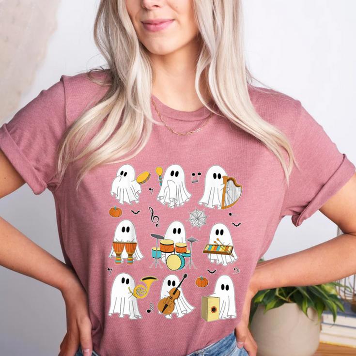Halloween Ghost Music Teacher Playing Instruments Women's Heather T-Shirt Halloween Ghost Music Teacher Playing Instruments Women's Heather T-Shirt