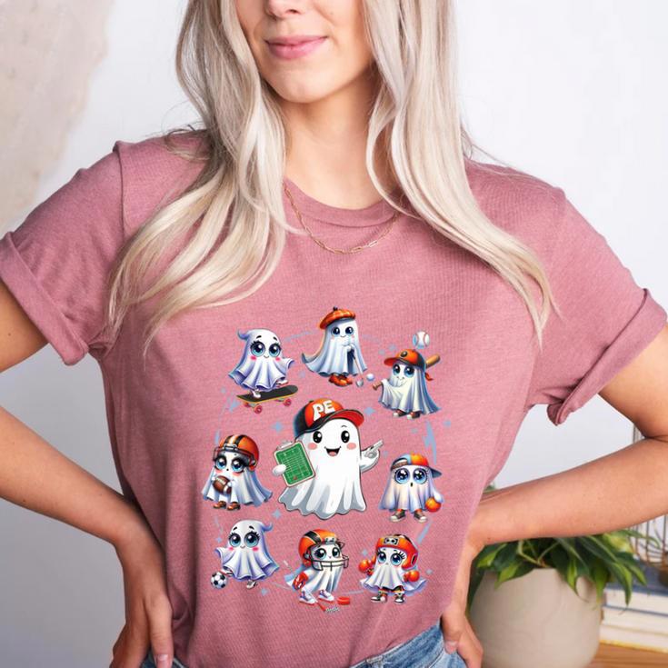 Halloween PE Teacher Ghost Playing Sports Physical Education Women's Heather T-Shirt Halloween PE Teacher Ghost Playing Sports Physical Education Women's Heather T-Shirt