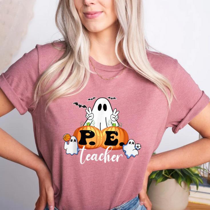 Halloween PE Teacher Ghosts Pumpkins Sports Lover Women's Heather T-Shirt Halloween PE Teacher Ghosts Pumpkins Sports Lover Women's Heather T-Shirt