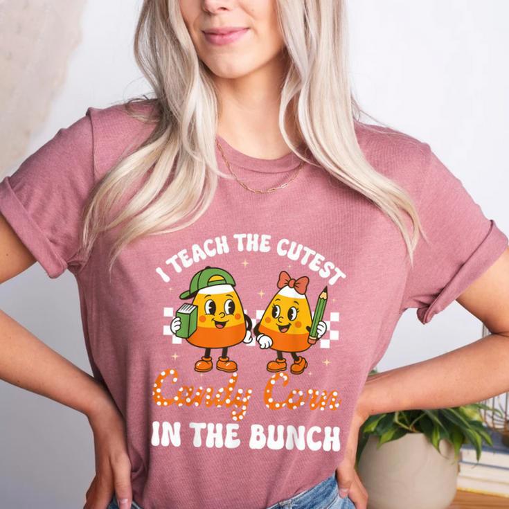Halloween Teacher Cutest Candy Corn Groovy Spooky Teachers Women's Heather T-Shirt
