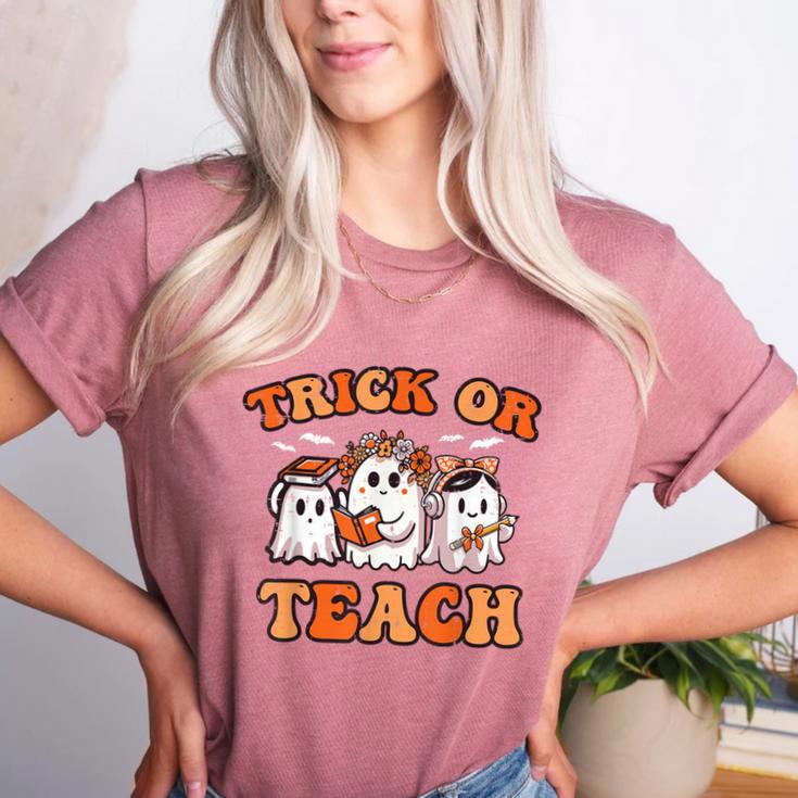 Halloween Teacher Ghosts Trick Or Teach Retro Costume Women Women's Heather T-Shirt