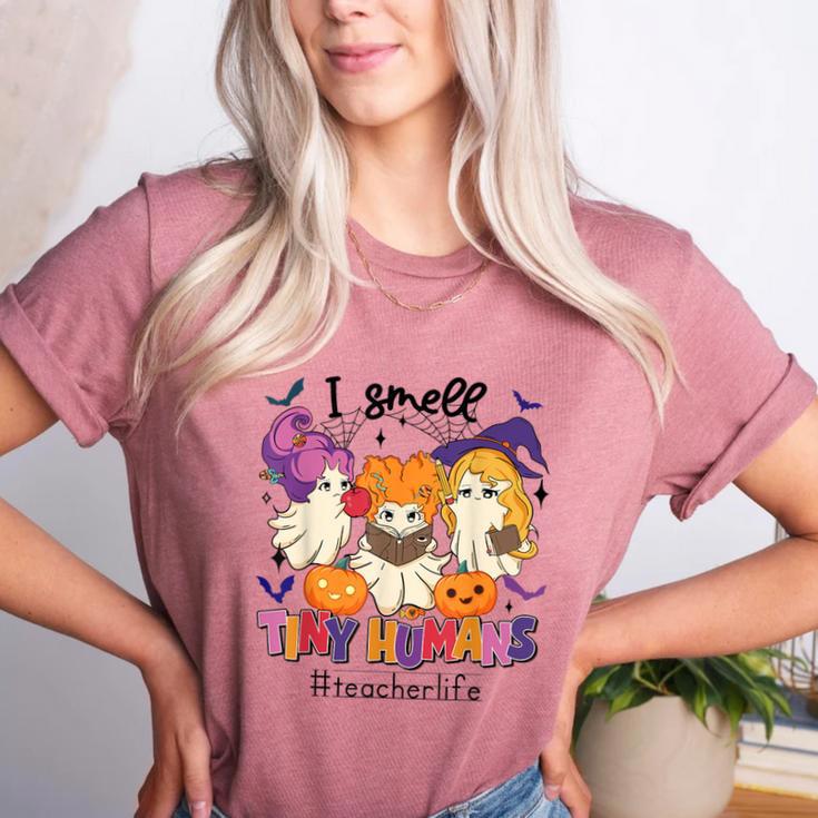 Halloween Teacher Smell a Tiny Human Ghost Spooky Season Women's Heather T-Shirt Halloween Teacher Smell a Tiny Human Ghost Spooky Season Women's Heather T-Shirt