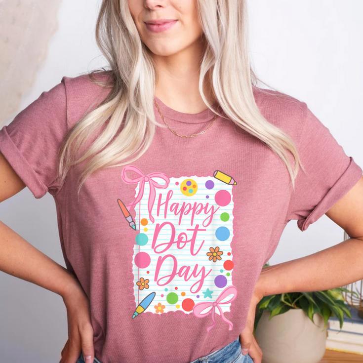 Happy Dot Day Bow Coquette For Teacher Girls Women's Heather T-Shirt Happy Dot Day Bow Coquette For Teacher Girls Women's Heather T-Shirt