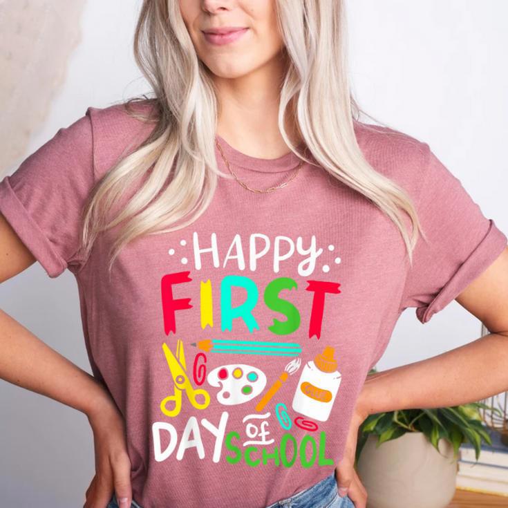 Happy First Day Of School Teacher Back To School Student Women's Heather T-Shirt Happy First Day Of School Teacher Back To School Student Women's Heather T-Shirt