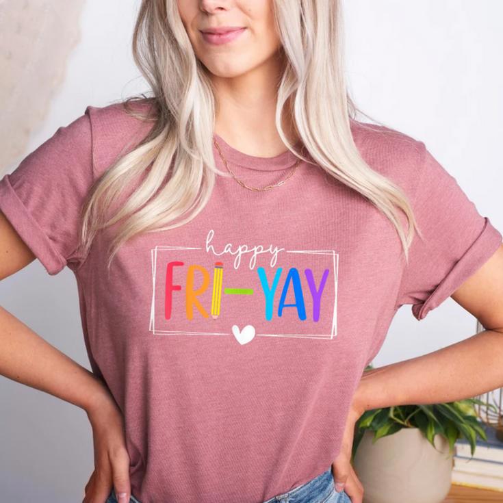Happy Fri-Yay Fri Yay Teacher Student Friday Weekend Women's Heather T-Shirt