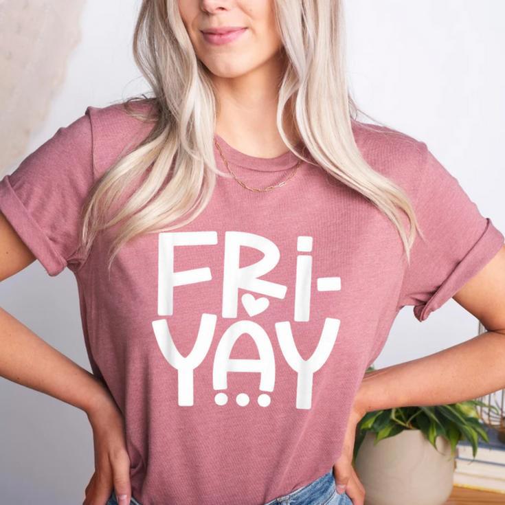Happy Friyay Teacher Shirt Cute Teacher Fashion Fri-Yay Women's Heather T-Shirt