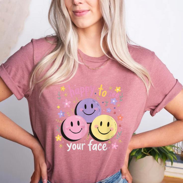 Happy To See Your Face Smile Face Teacher Back To School Women's Heather T-Shirt Happy To See Your Face Smile Face Teacher Back To School Women's Heather T-Shirt