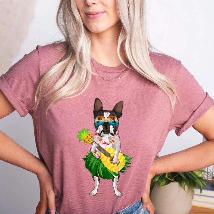 Hawaiian Boston Terrier Dog Pineapple Ukulele Summer For Men Women Girls Kids Women's Heather T-Shirt