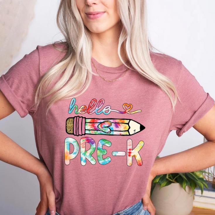 Hello Pre-K Pencil Teacher Student Tie Dye Women's Heather T-Shirt