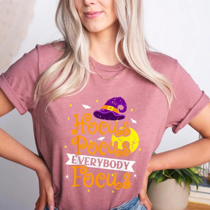 Hocus Pocus Everybody Focus Halloween Teacher Men Women Kids Women's Heather T-Shirt