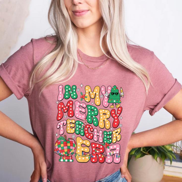 In My Holly Xmas Jolly Teacher Era Teacher Vibes Christmas Women's Heather T-Shirt