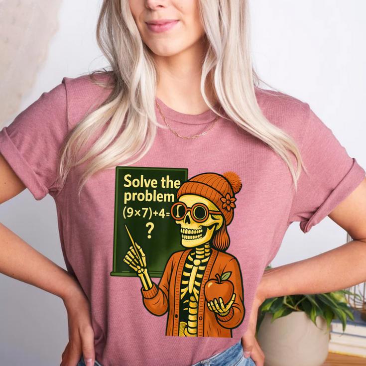 HUGvyn Halloween Skeleton Six Seven 67 Meme PEMDAS Teacher Women's Heather T-Shirt HUGvyn Halloween Skeleton Six Seven 67 Meme PEMDAS Teacher Women's Heather T-Shirt