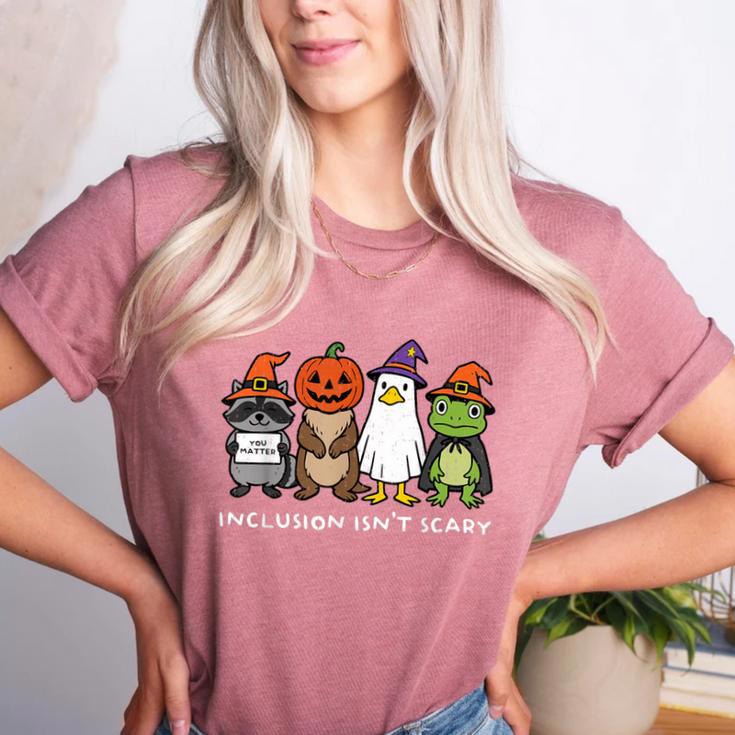 Inclusion Isn't Scary SLP Halloween Sped Teacher Animal Women's Heather T-Shirt Inclusion Isn't Scary SLP Halloween Sped Teacher Animal Women's Heather T-Shirt