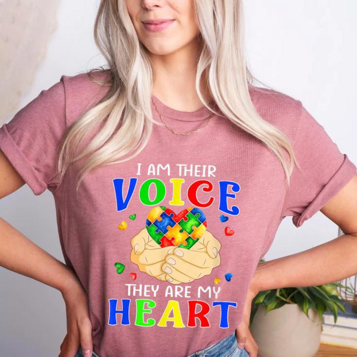 I Am Their Voice They Are My Heart Autism Awareness Teacher Women's Heather T-Shirt