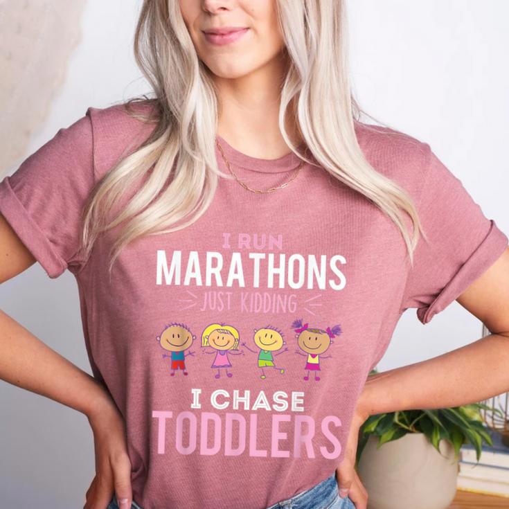 Just Kidding I Chase Toddlers Daycare Provider Nanny Teacher Women's Heather T-Shirt