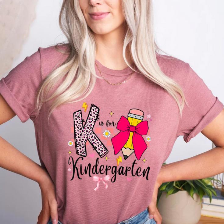 K Is For Kindergarten Teacher Coquette Bow Back To School Women's Heather T-Shirt K Is For Kindergarten Teacher Coquette Bow Back To School Women's Heather T-Shirt