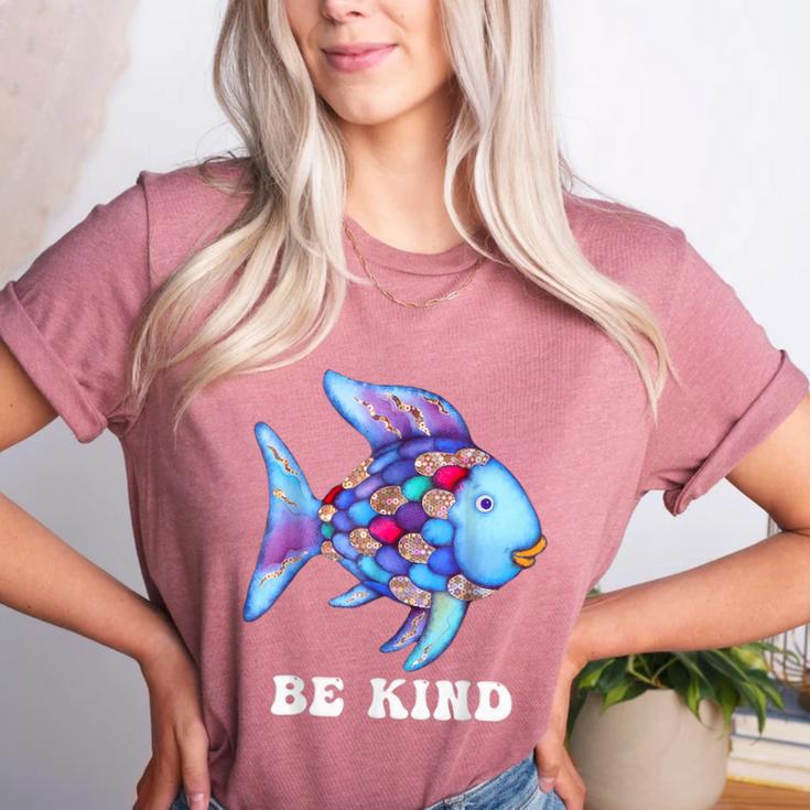 Be Kind Rainbow Fish Teacher Life Teaching Back To School Women's Heather T-Shirt Be Kind Rainbow Fish Teacher Life Teaching Back To School Women's Heather T-Shirt