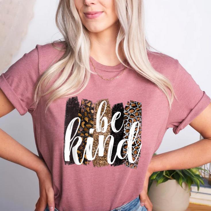 Be Kind Women Inspirational Teacher Animal Print Women's Heather T-Shirt