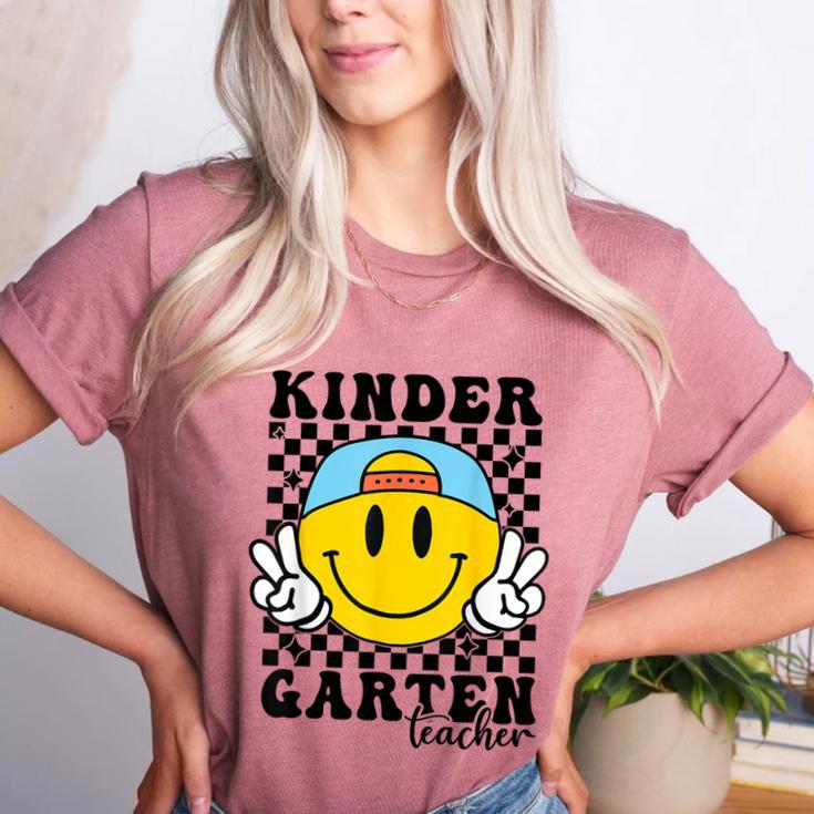 Kindergarten Teacher Hippie Smile Face Back School Women's Heather T-Shirt Kindergarten Teacher Hippie Smile Face Back School Women's Heather T-Shirt