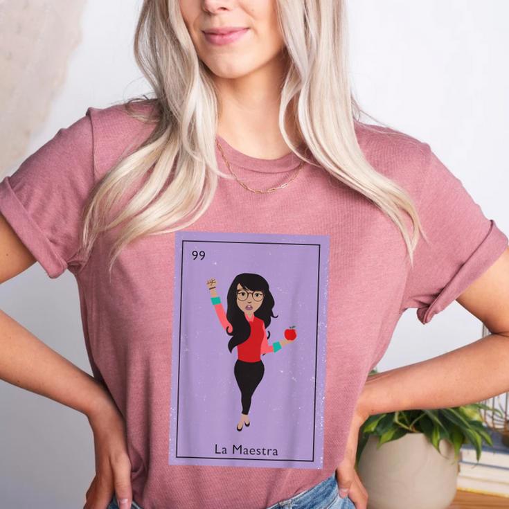 La Maestra Mexican Bingo Card Teacher Lottery Card Women's Heather T-Shirt La Maestra Mexican Bingo Card Teacher Lottery Card Women's Heather T-Shirt