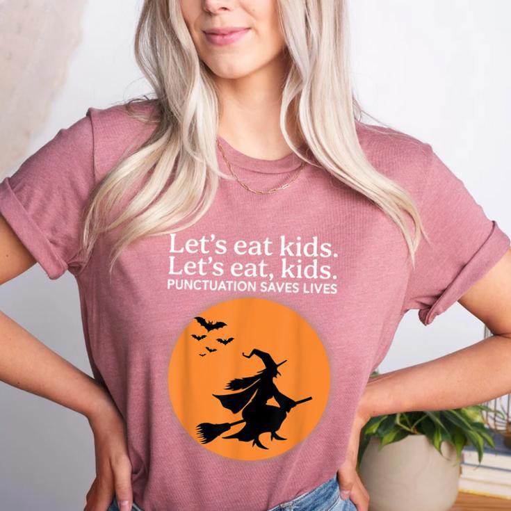 Let's Eat Kids Punctuation Saves Live Witch Grammar Teacher Women's Heather T-Shirt Let's Eat Kids Punctuation Saves Live Witch Grammar Teacher Women's Heather T-Shirt