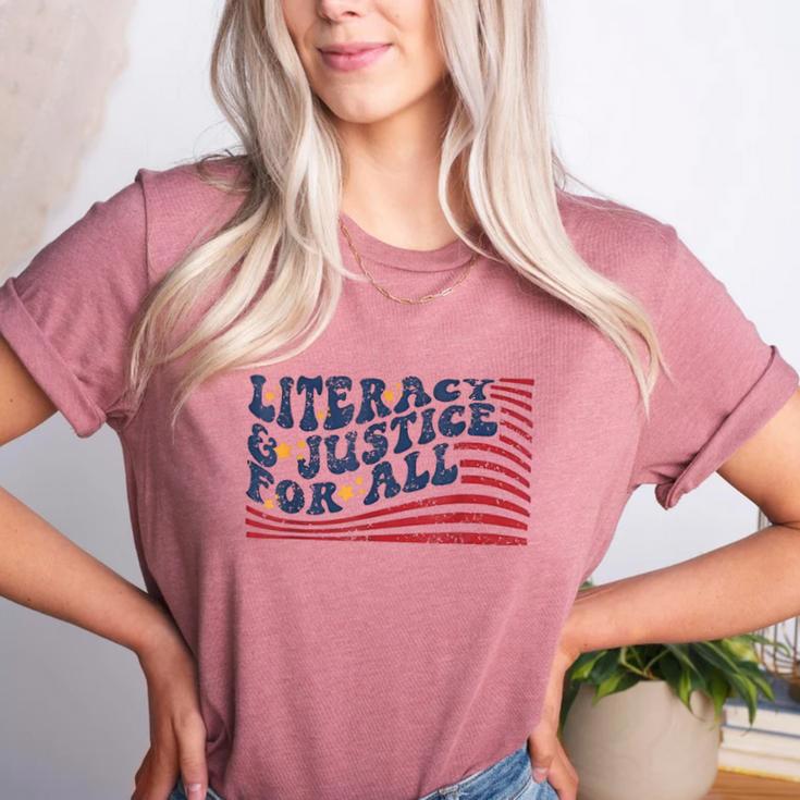 Literacy Justice For All Teacher Women's Heather T-Shirt Literacy Justice For All Teacher Women's Heather T-Shirt