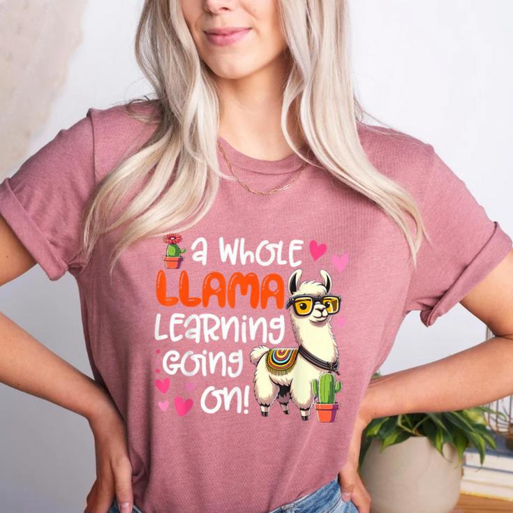 Llama Learning Teachers Students Alpaca Lover Back To School Women's Heather T-Shirt Llama Learning Teachers Students Alpaca Lover Back To School Women's Heather T-Shirt